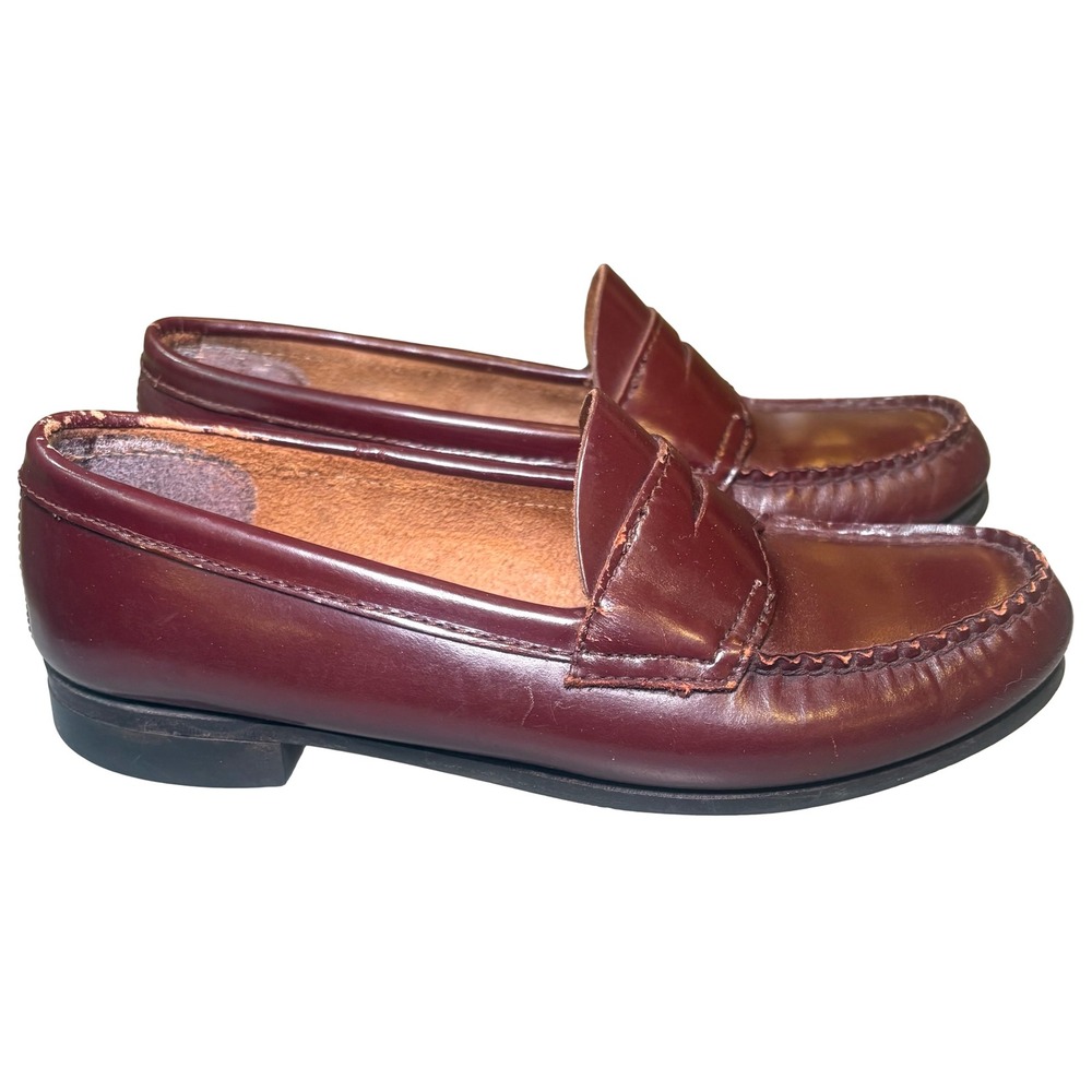 Bass Womens Burgundy Leather Penny Loafers Size 6 B Slip On Shoes 721W Preppy - Picture 2 of 8
